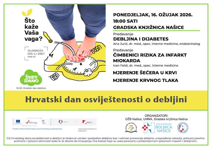 Hrvatski dan osviještenosti o debljini obilježit će se u Gradskoj knjižnici Našice stručnim predavanjima Plakat